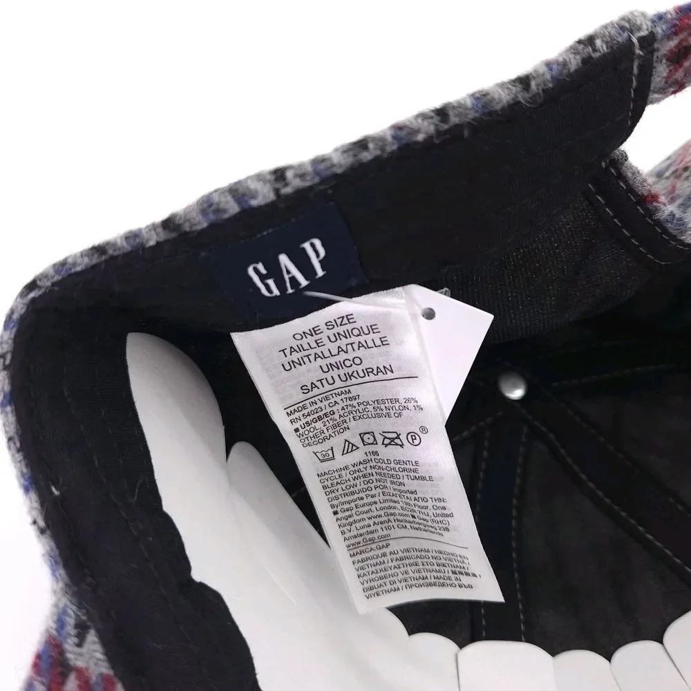 Gap G Letter Wool Strapback Hat Houndstooth Plaid Pattern Vintage Style Ball Cap